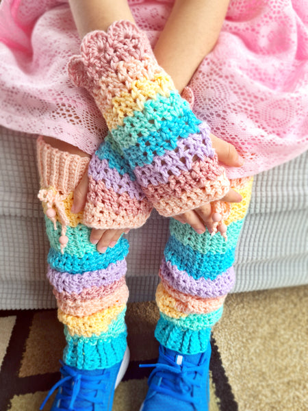 Girls' Leg & Wrist Warmers Set. PATTERN ONLY